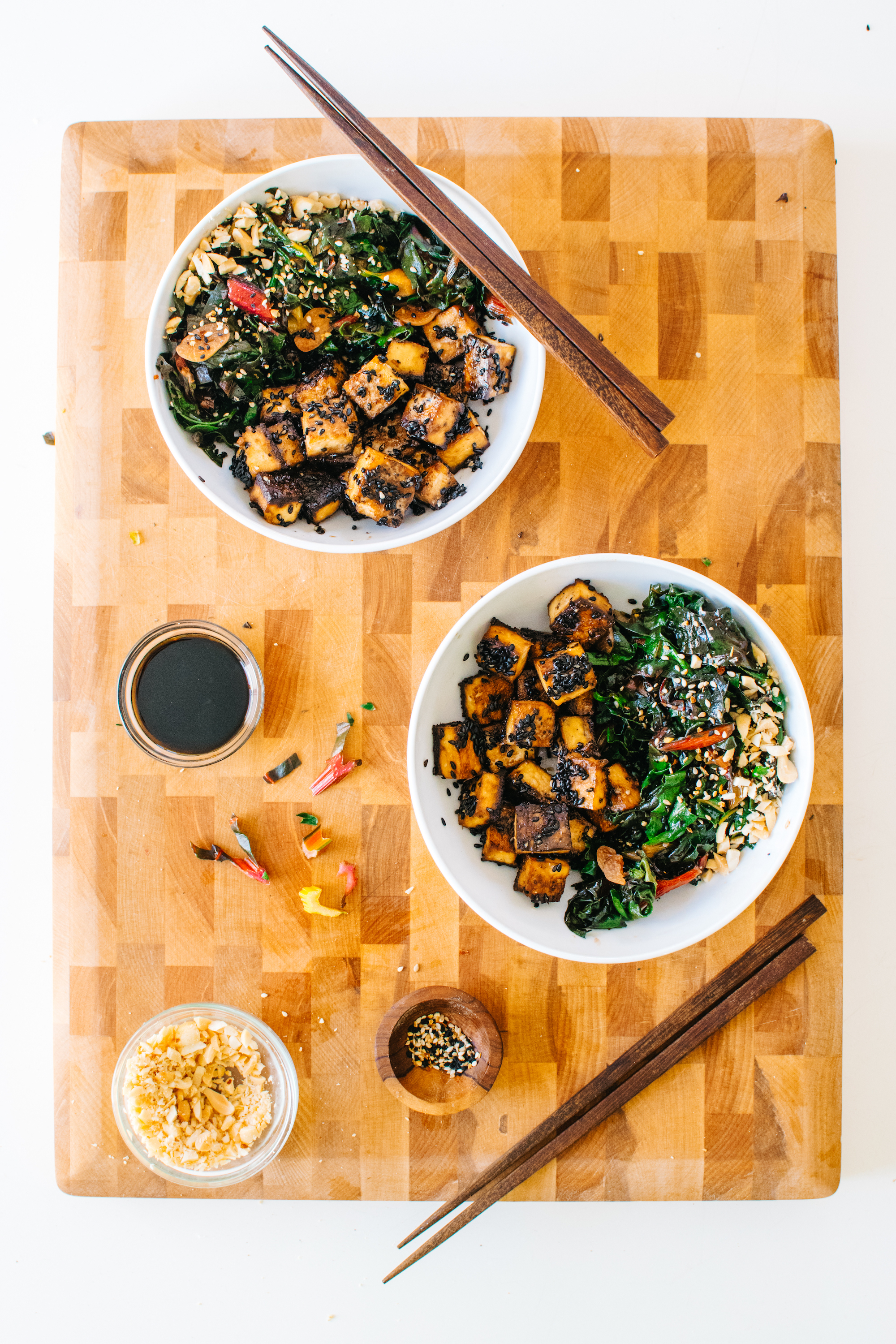 Crispy Black Sesame Tofu Bowl With Shichimi Togarashi Greens Kale