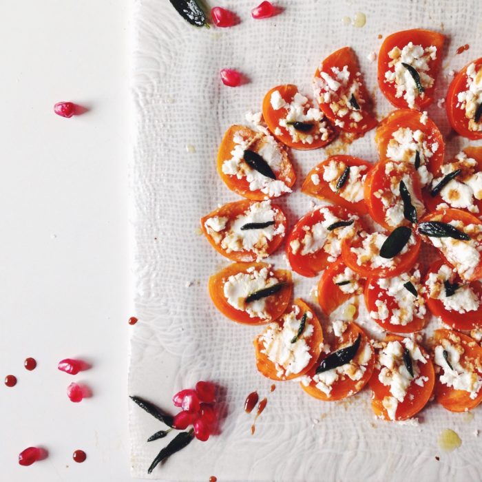 Persimmon Goat Cheese Bites With Crispy Sage