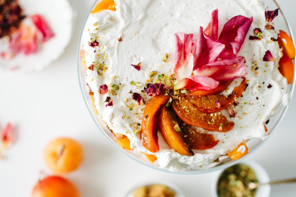 ROSEWATER PISTACHIO CAKE TRIFLE WITH ROASTED APRICOTS + WE’RE HAVING A BOOK BABY!