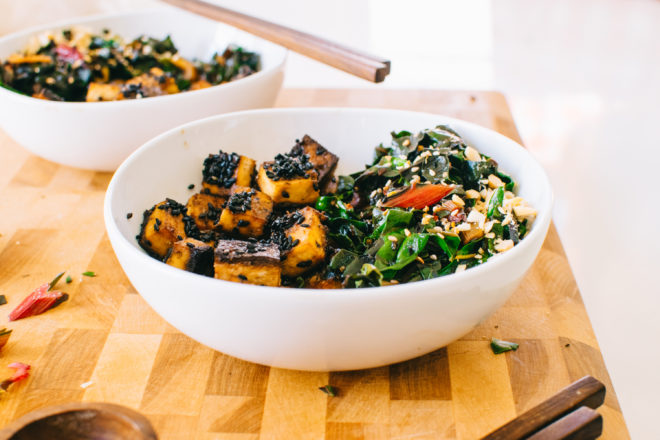 CRISPY BLACK SESAME TOFU BOWL WITH SHICHIMI TOGARASHI GREENS. | Kale ...