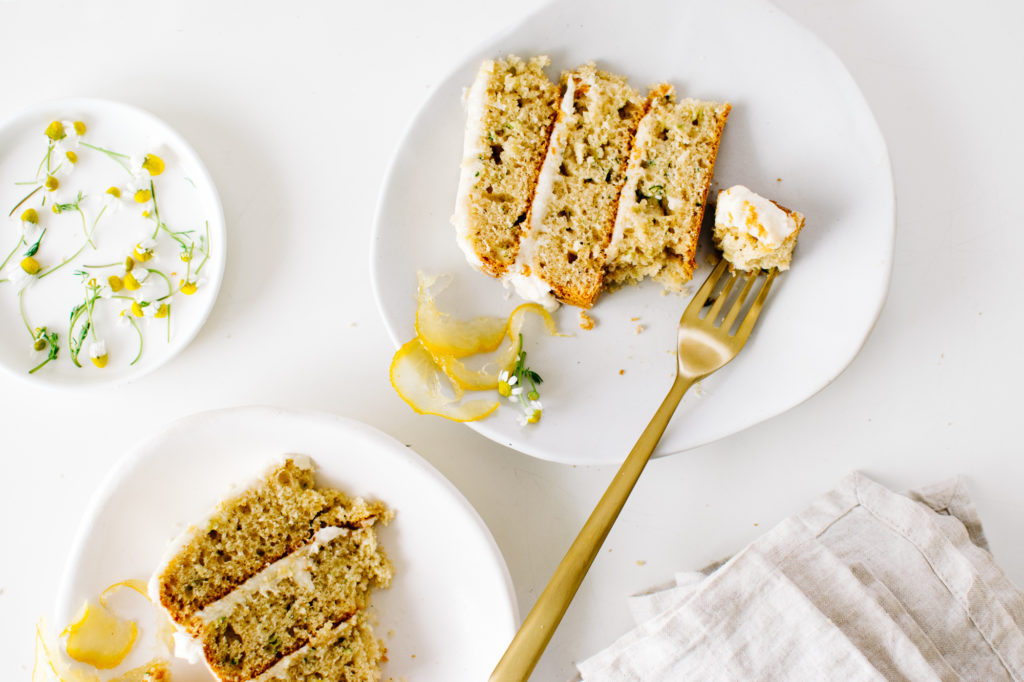 LEMONY ZUCCHINI CAKE WITH GOAT CHEESE FROSTING FROM LAYERED.