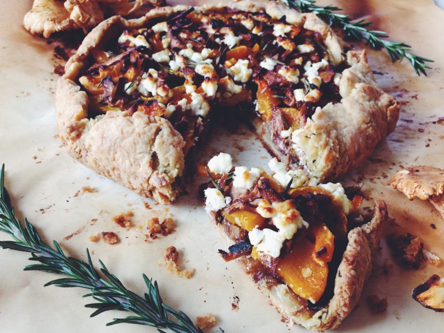 BUTTERNUT CHANTERELLE GALETTE WITH ROSEMARY AND CHÈVRE | KALE & CARAMEL.