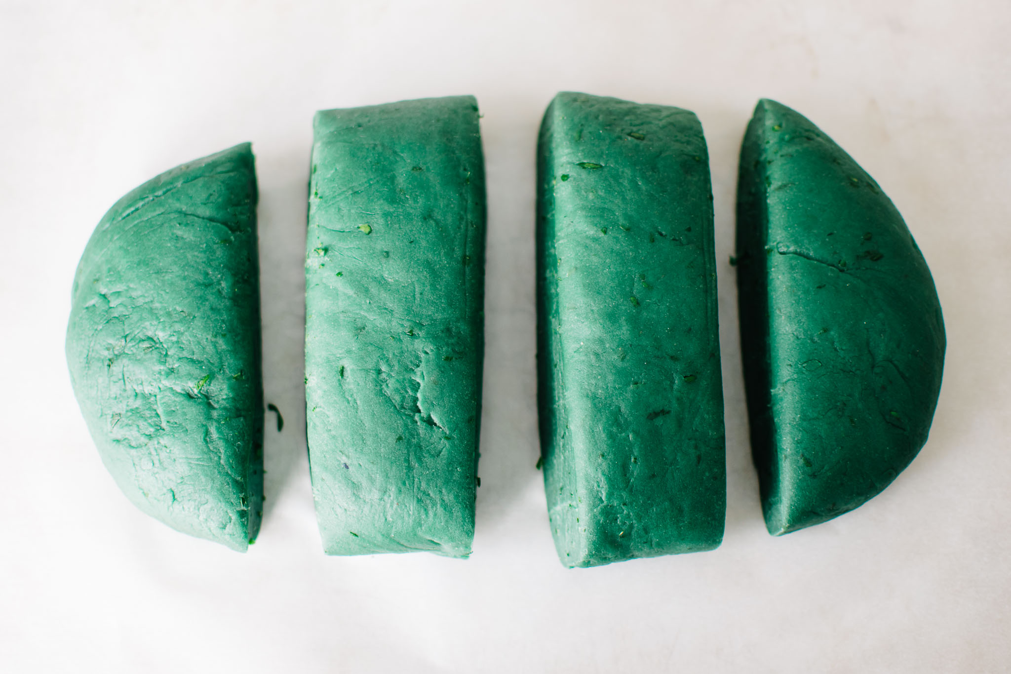 sliced green pasta dough