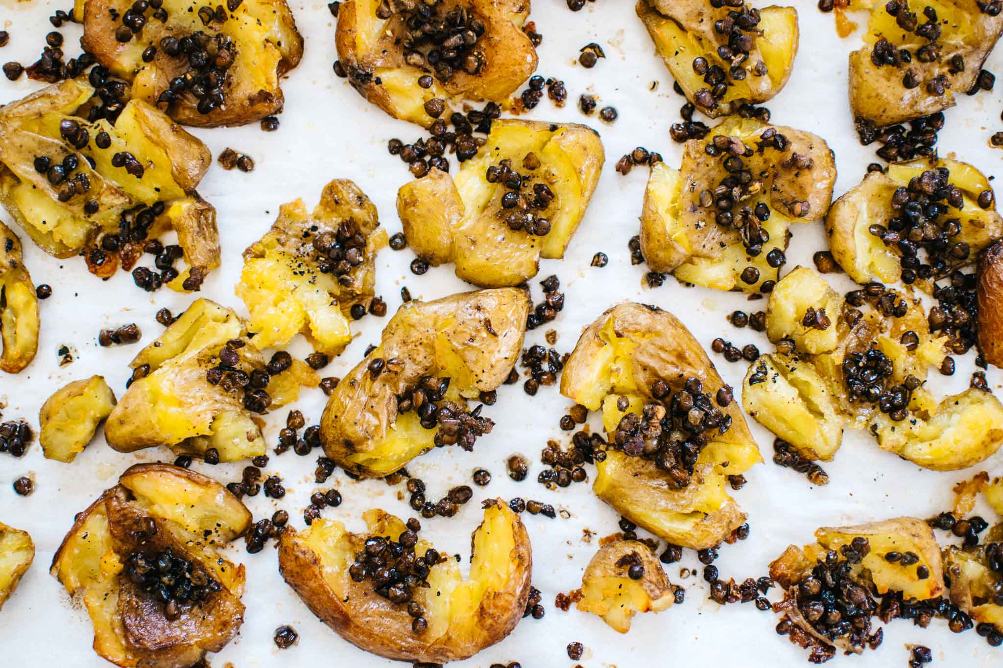 roasted potatoes with crispy lentils