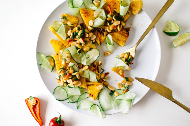 Grilled Pineapple & Cucumber Salad with Spicy Peanuts
