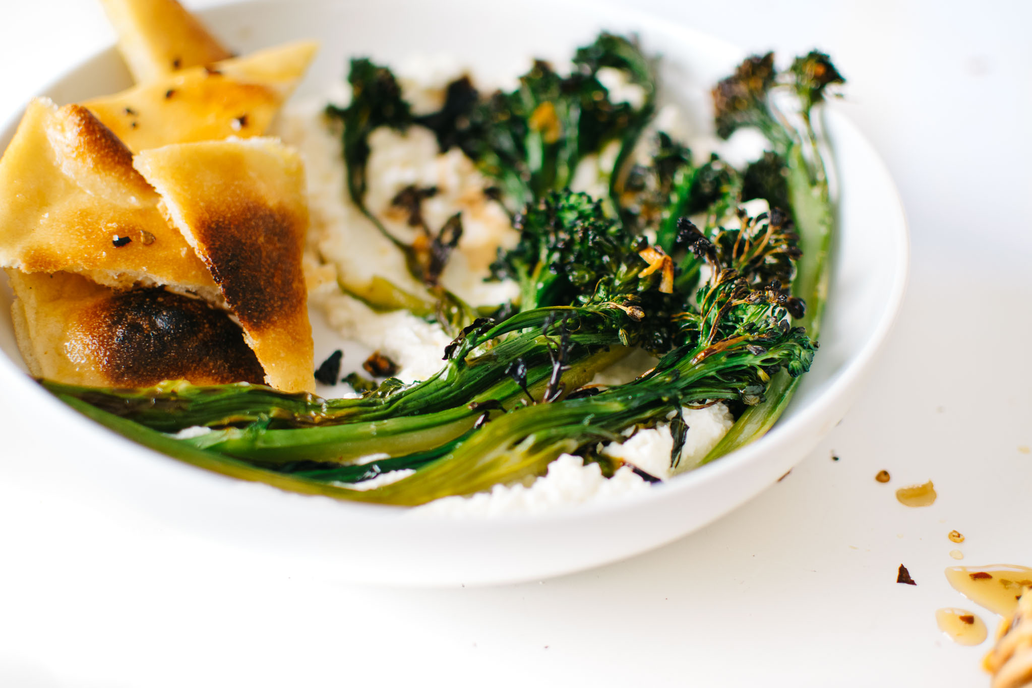 Sweet 'n' Spicy Charred Broccolini with Garlicky Ricotta
