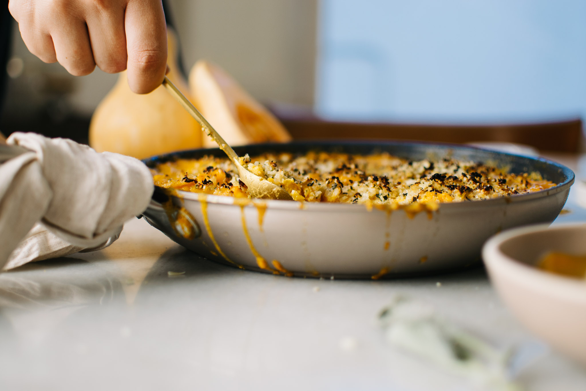 Cheesy Butternut Squash with Sage Cauliflower Breadcrumbs