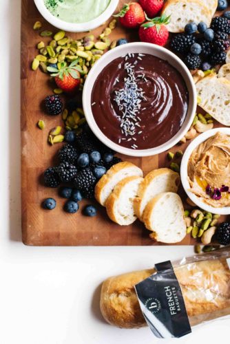 Dessert Bread Board with Chocolate, Matcha & Cashew Dips