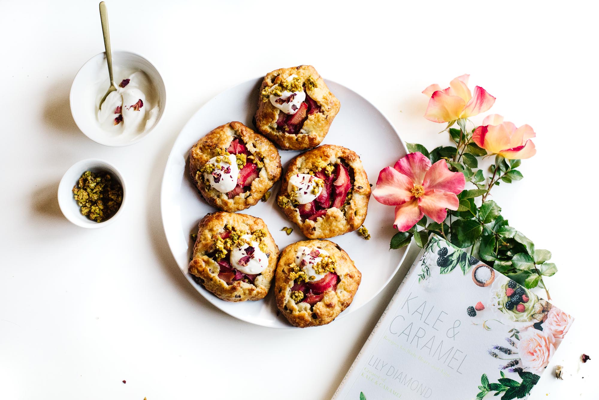 PISTACHIO ROSE RHUBARB GALETTES + MAMA LOVE NOTES: KALE & CARAMEL COOKBOOK FOR MOTHER’S DAY.